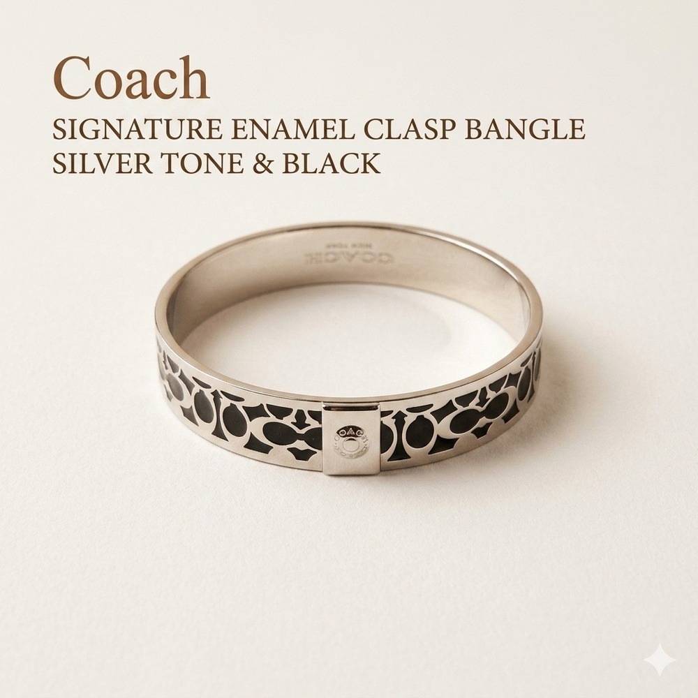 Coach Signature C Cutout Glitter Enamel Bangle Bracelet Women OS